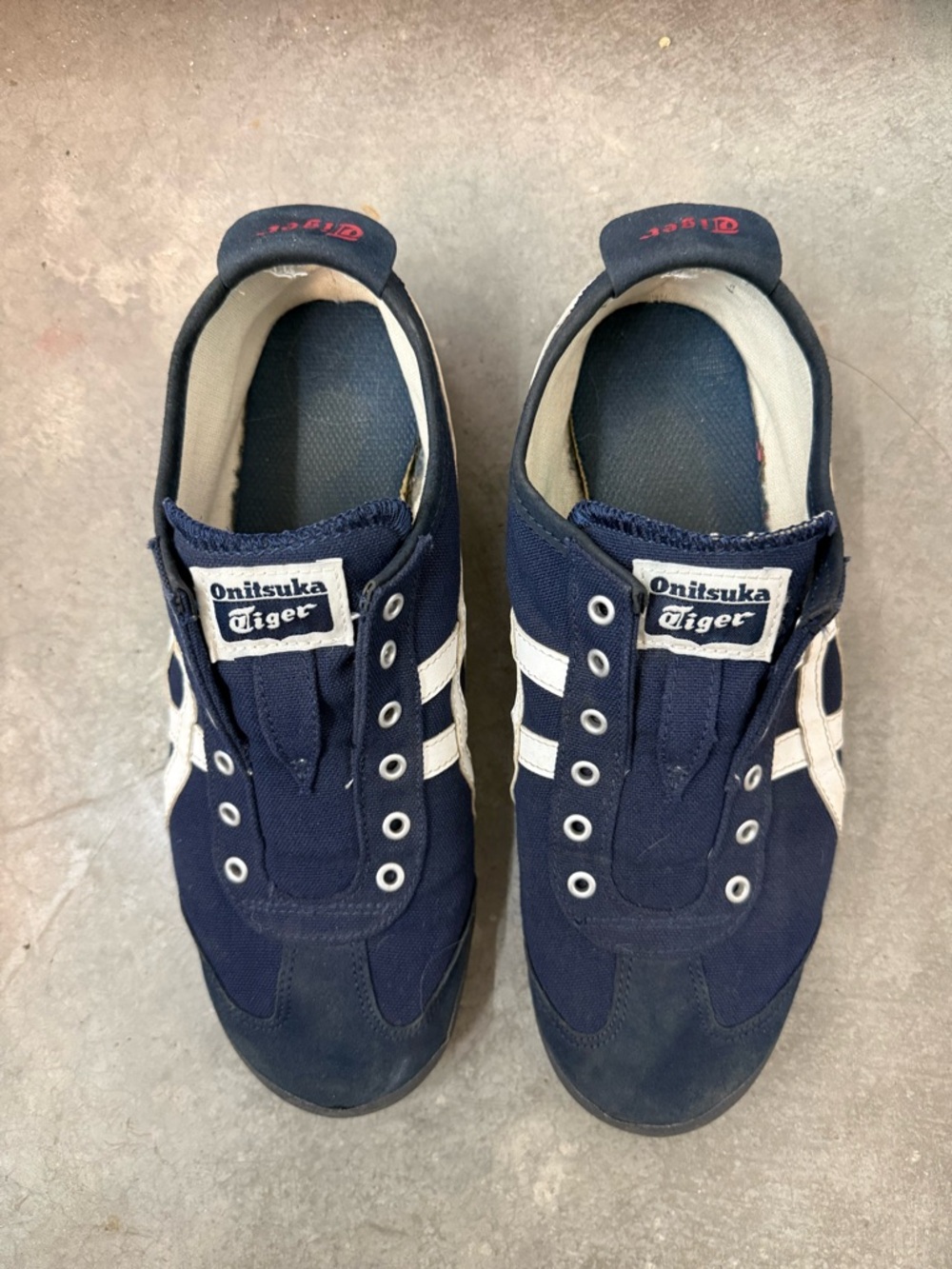 Onitsuka Tiger by Asics Navy and White Slip-On Sneakers with Red Sole Accent - Picture 5 of 8